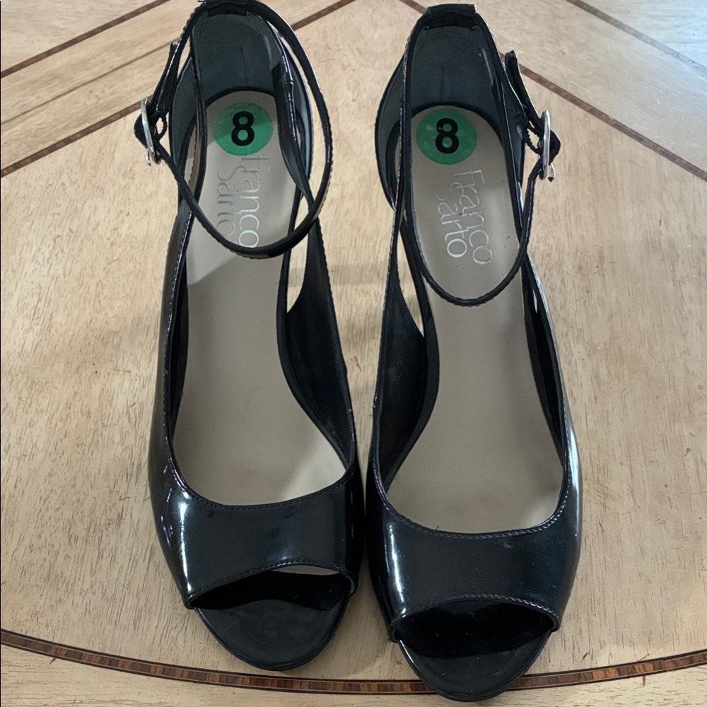 Franco Sarto Black Patent Peep Toe Heels